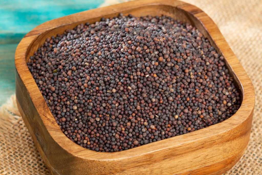 Black mustard seeds commonly used for tempering Indian dishes